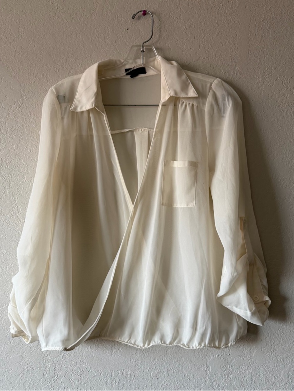 Edge, Women Ivory Sheer Collard Blouse, Size L